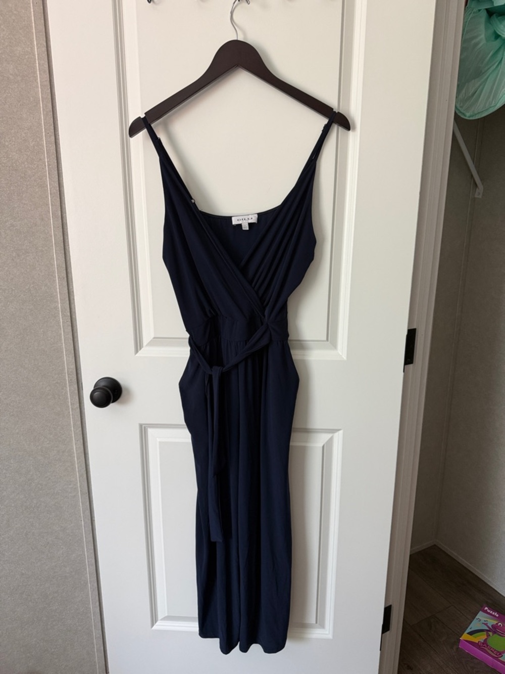 Gilli Navy Wrap Jumpsuit with Tie Waist